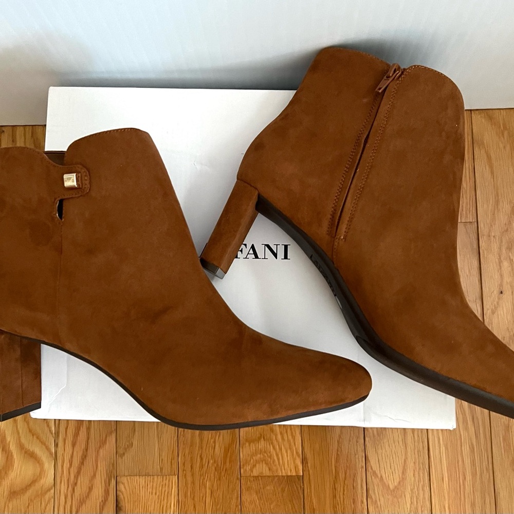 Alfani Cognac Ankle Boots Size 11 Faux Leather Suede Dress Boots NIB